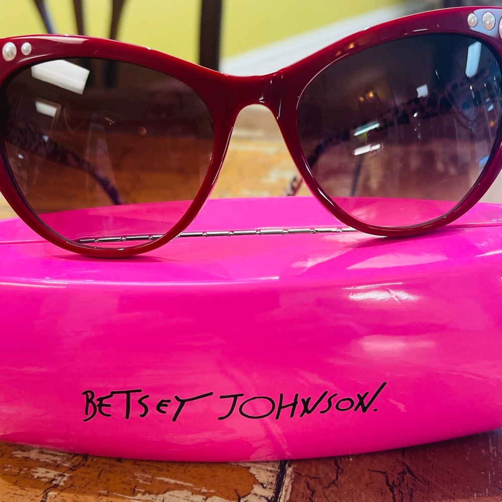 Betsey Johnson Red Cat Eye Sunglasses with Rhinestone Detail